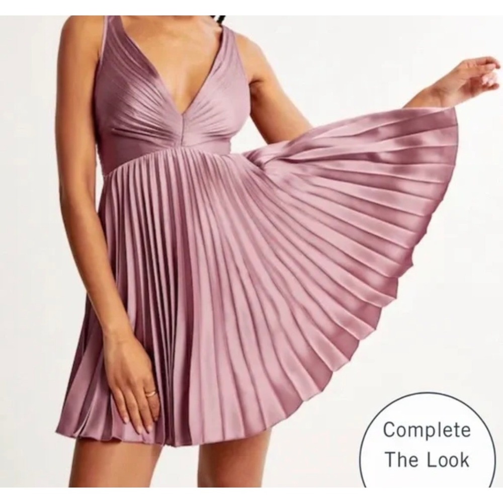 NWT Abercrombie‎ & Fitch Giselle Mauve Satin Pleated Mini Dress Large Petite